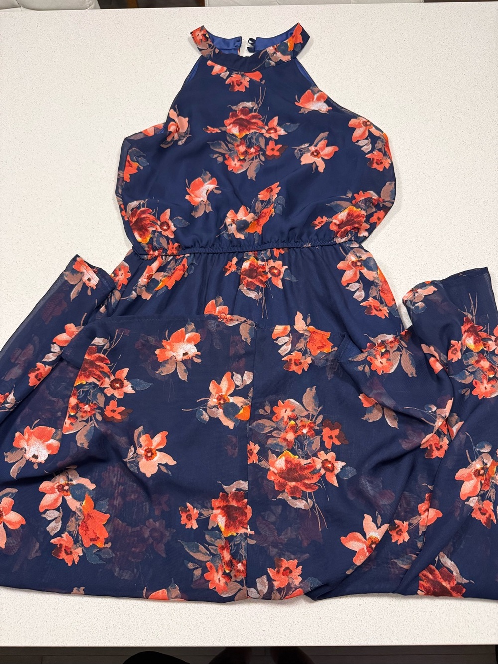 Maxi Navy Floral Halter Dress
